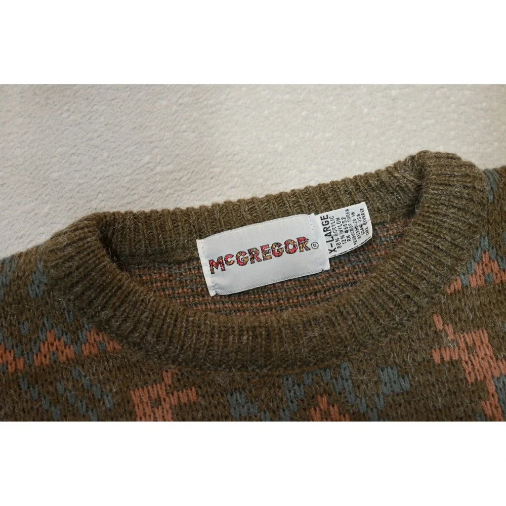 McGregor Sweater Mens XL Brown Blue Geometric Bird Knit Vintage